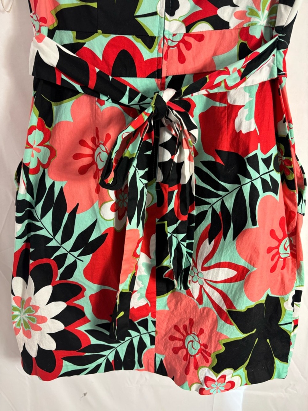 Floral Tropical Boho Vacation Strapless Tie-Waist‎ Mini Dress Size M - Picture 7 of 11